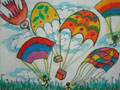 儿童绘画作品降落伞与小鸟