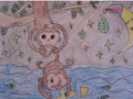 儿童绘画作品两只猴子捞月