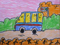 儿童绘画作品小汽车在路上奔跑