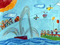 儿童绘画作品海上观赏喷泉