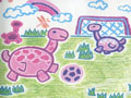 儿童绘画作品小恐龙踢足球