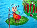 儿童绘画作品小蚂蚁划船