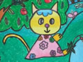 儿童绘画作品小花猫钓鱼