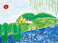儿童绘画作品郊外的小屋