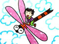 儿童绘画作品骑着蜻蜓飞上天