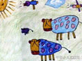 儿童绘画作品《热闹的牛场》