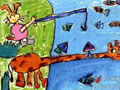 儿童绘画作品《钓鱼》