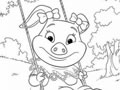 儿童画作品欣赏荡秋千的小猪