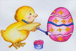 儿童彩色铅笔画-作画中的小黄鸡