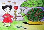 儿童画作品欣赏动物铅笔画-我和蜗牛