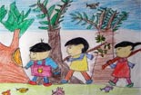 儿童画作品欣赏图片-大伙儿来植树