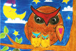 猫头鹰儿童画彩色铅笔画