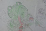 彩色铅笔画图片-草丛中的青蛙