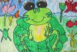 儿童画作品欣赏动物铅笔画-绿衣青蛙