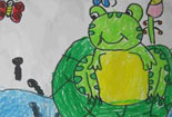 儿童画作品欣赏彩色铅笔画-荷叶上的青蛙