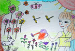 儿童画作品欣赏彩色铅笔画-花园小景
