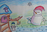 儿童画作品欣赏-冬天堆雪人