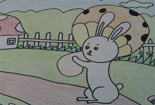小兔子搬蘑菇儿童画作品欣赏图片