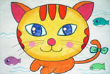 系蝴蝶结的小猫儿童画作品欣赏动物铅笔画