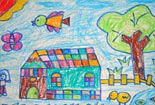 儿童画作品欣赏彩色铅笔画-温馨的小家