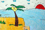 儿童铅笔画图片-海风轻抚的海边