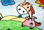 儿童画作品欣赏动物铅笔画-快乐的小毛驴