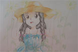 戴着帽子的小女孩彩色铅笔画图片