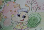 蜗牛姑娘卡通动物彩色铅笔画