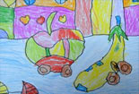 蔬果小车儿童彩色铅笔画