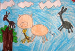 小学生绘画作品铅笔画-奔跑的动物们