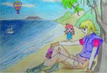 我和哥哥去海边儿童人物铅笔画