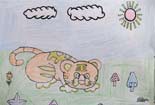 小学生绘画作品铅笔画晒太阳的小老虎