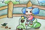 儿童画作品欣赏-骑车的小女孩