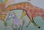 小学生绘画作品铅笔画-老鼠、长颈鹿和绵羊
