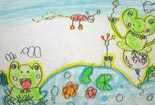 儿童画作品欣赏动物铅笔画-荷塘里的青蛙