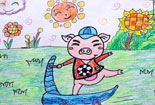 动物蜡笔画作品-爱运动的小猪