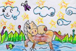 儿童画作品欣赏-小马过河