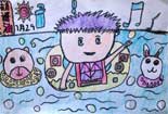 七彩艺术培训学校儿童画作品欣赏-我最爱游泳