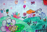 儿童画作品欣赏-和小伙伴去踏春