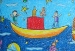 儿童画彩色铅笔画-徜徉在知识的海洋