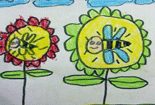 小学生绘画作品铅笔画采蜜中的小蜜蜂