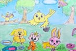 动物们在野餐儿童画铅笔画图片