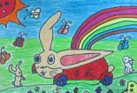 幼儿铅笔画图片-快乐的小兔子汽车