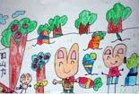 儿童画作品欣赏动物铅笔画-拔萝卜的小兔子