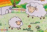 小学生绘画作品铅笔画-低头吃青草的羊