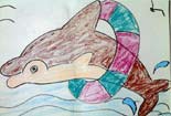 小学生绘画作品铅笔画海豚在游泳