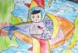 太空遨游汇泽艺术儿童画作品欣赏彩色铅笔画