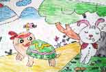 儿童画作品欣赏-龟兔赛跑