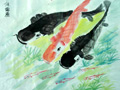 儿童水墨画活泼的鲤鱼们