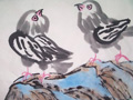 儿童水墨画两只小鸟